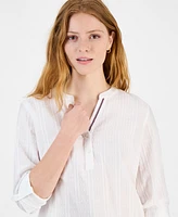 Tommy Hilfiger Women's Clip-Dot Stripe Split-Neck Top