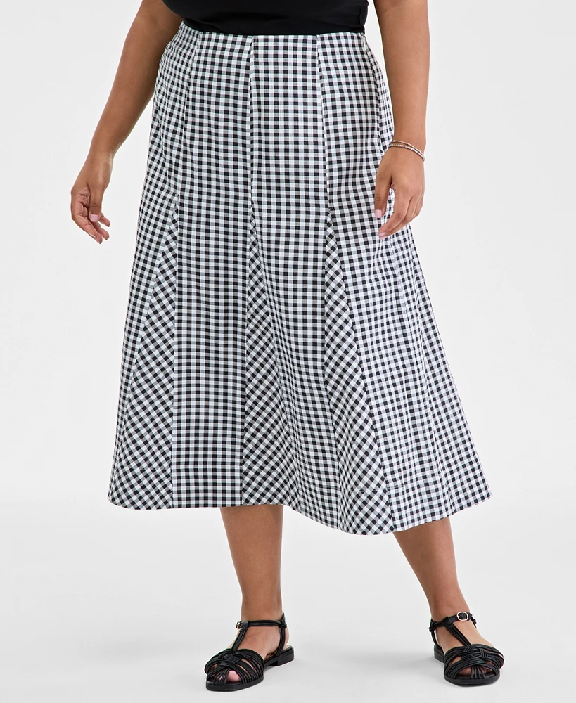 On 34th Trendy Plus Gingham Seersucker Midi Skirt, Exclusively at Macy's