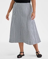 On 34th Trendy Plus Gingham Seersucker Midi Skirt, Exclusively at Macy's