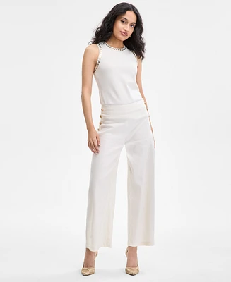 I.n.c. International Concepts Women's Button-Trim Wide-Leg Pants, Created for Macy's