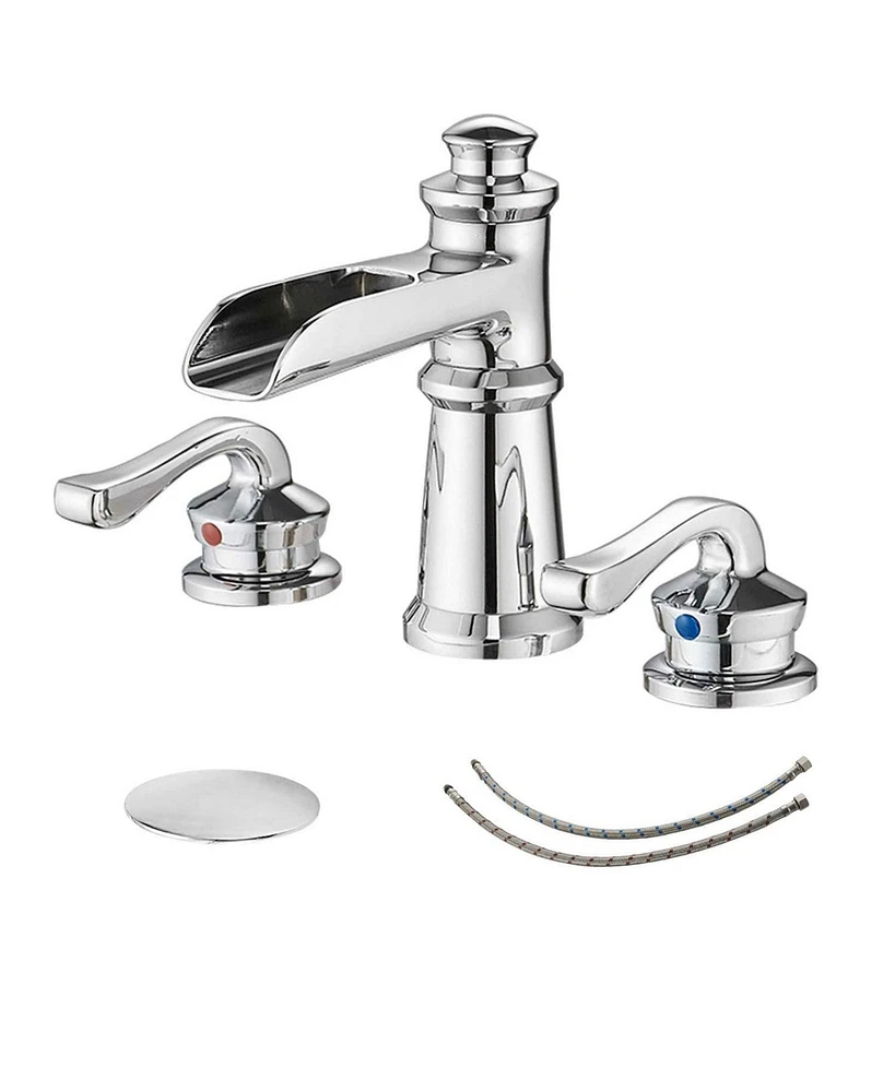 8 in. Waterfall Widespread 2-Handle Bathroom Faucet With Drain Assembly in Polished Chrome