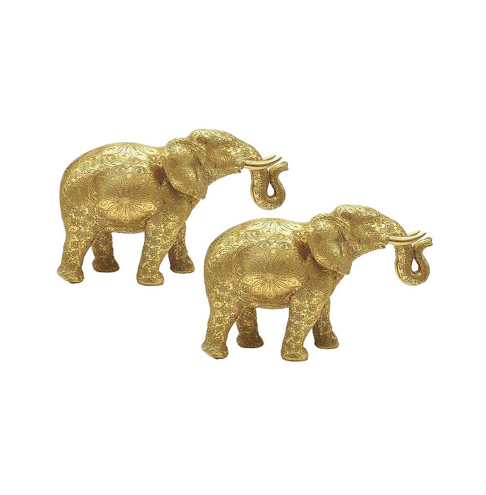 2-pc Set" Fc Design 7.25"W Gold Thai Elephant Figurine Statue Ornament Home Room Office Decor and Perfect Ideas for Housewarming, Holidays and Birthd