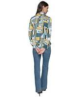 Karl Lagerfeld Paris Women's Satin Button-Front Printed Shirt