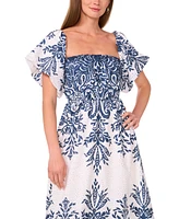 1.state Women's Printed Eyelet Short-Sleeve Dress