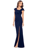 Xscape Women's Asymmetric-Neck Side-Slit Gown