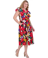 Vince Camuto Plus Floral-Print Flutter-Sleeve Fit & Flare Dress