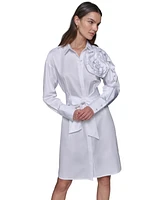 Karl Lagerfeld Paris Women's Ruffled Tie-Waist Cotton Shirtdress