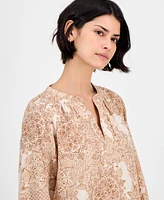 Nautica Jeans Women's Tile-Print Linen-Blend Blouse