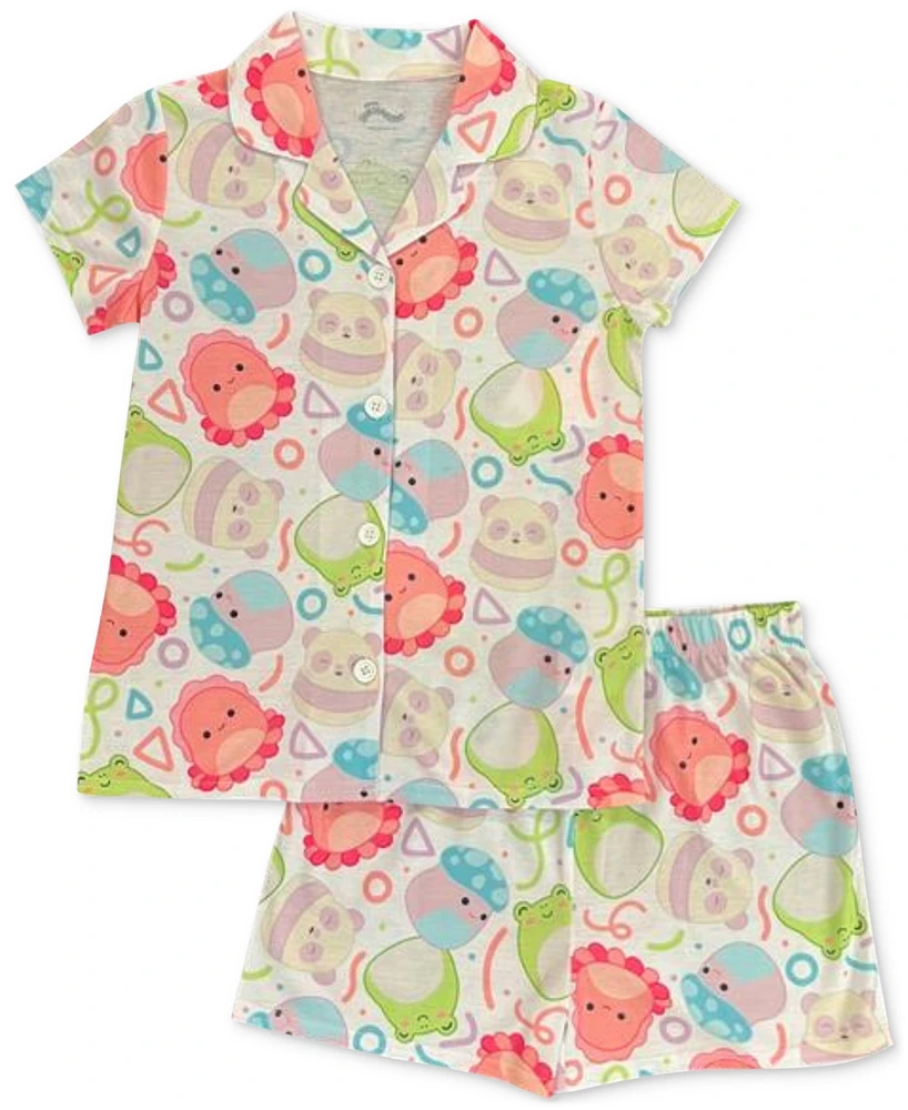 Squishmallow Big Girls Button-Down Pajama & Shorts, 2 Piece Set