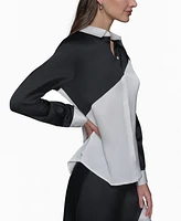 Karl Lagerfeld Paris Women's Colorblocked Button-Front Top