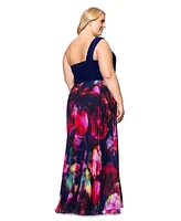 Xscape Plus One-Shoulder Pleated Gown