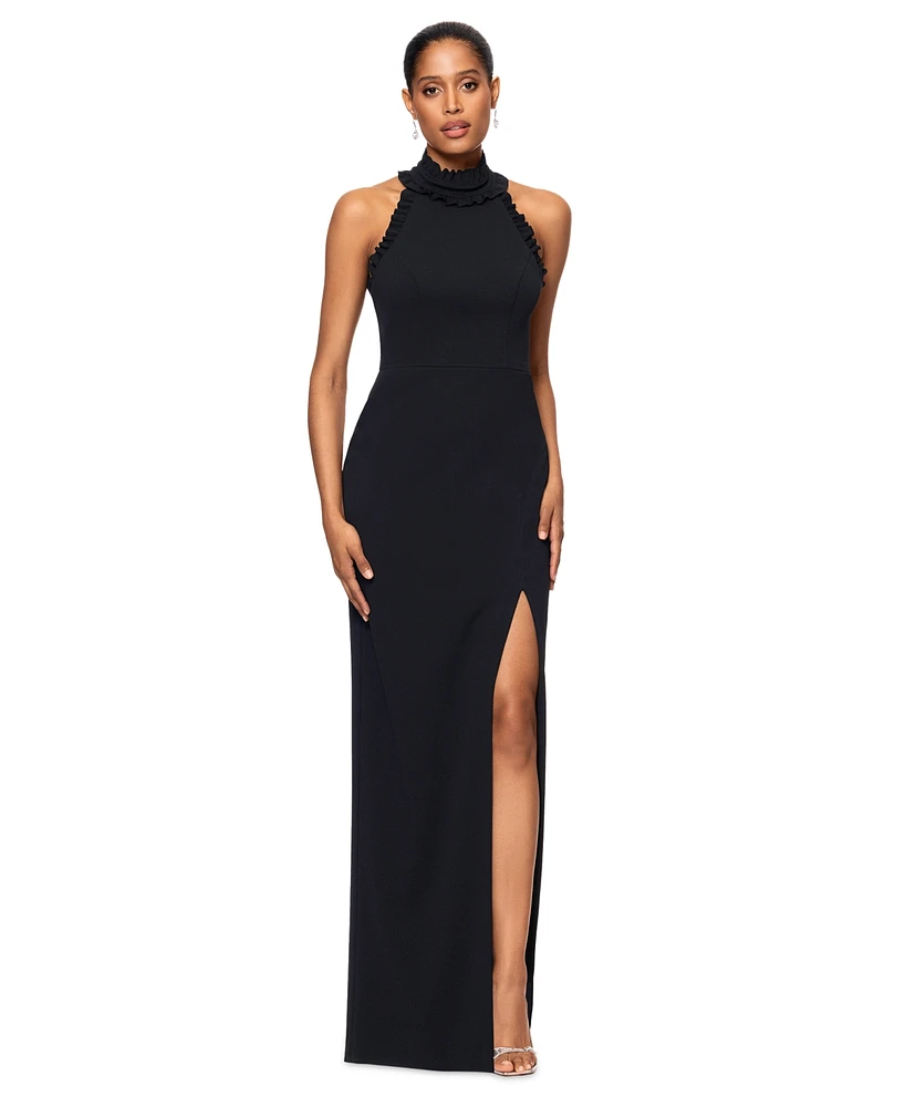 Xscape Women's High-Neck Open-Back Gown