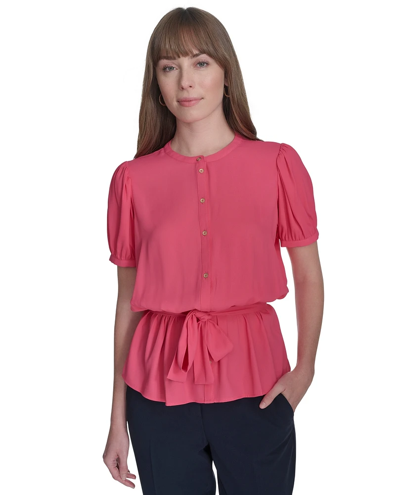 Tommy Hilfiger Women's Button-Front Tie-Waist Blouse