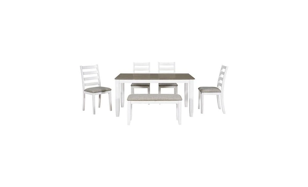 Rustic Style 6-Piece Dining Room Table Set with 4 Upholstered Chairs & a Bench