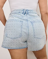 Good American Women's High-Rise Rhinestone Distress Shorts