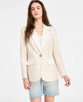 Avec Les Filles Women's One-Button Organza Blazer