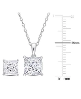 Macy's 2-Pc. Set Moissanite (9 ct. t.w.) Princess Stud Earrings & Pendant 18" Necklace in Sterling Silver