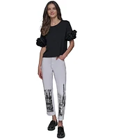 Karl Lagerfeld Paris Women's 3D Floral-Sleeve Top