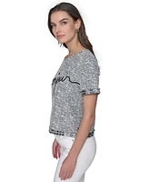 Karl Lagerfeld Paris Women's Bonjour Fringe-Trim Tee