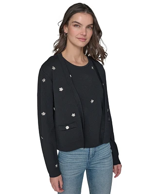 Karl Lagerfeld Paris Women's Floral-Rhinestone Cardigan