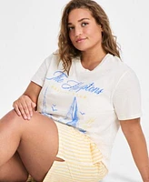 Love Tribe Trendy Plus Size Hamptons Rhinestone T Shirt Striped Boxer Shorts