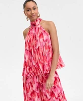 I.N.C. International Concepts Womens Printed Pleated Chiffon Halter Top High Rise Printed Chiffon Wide Leg Pants Exclusively At Macys