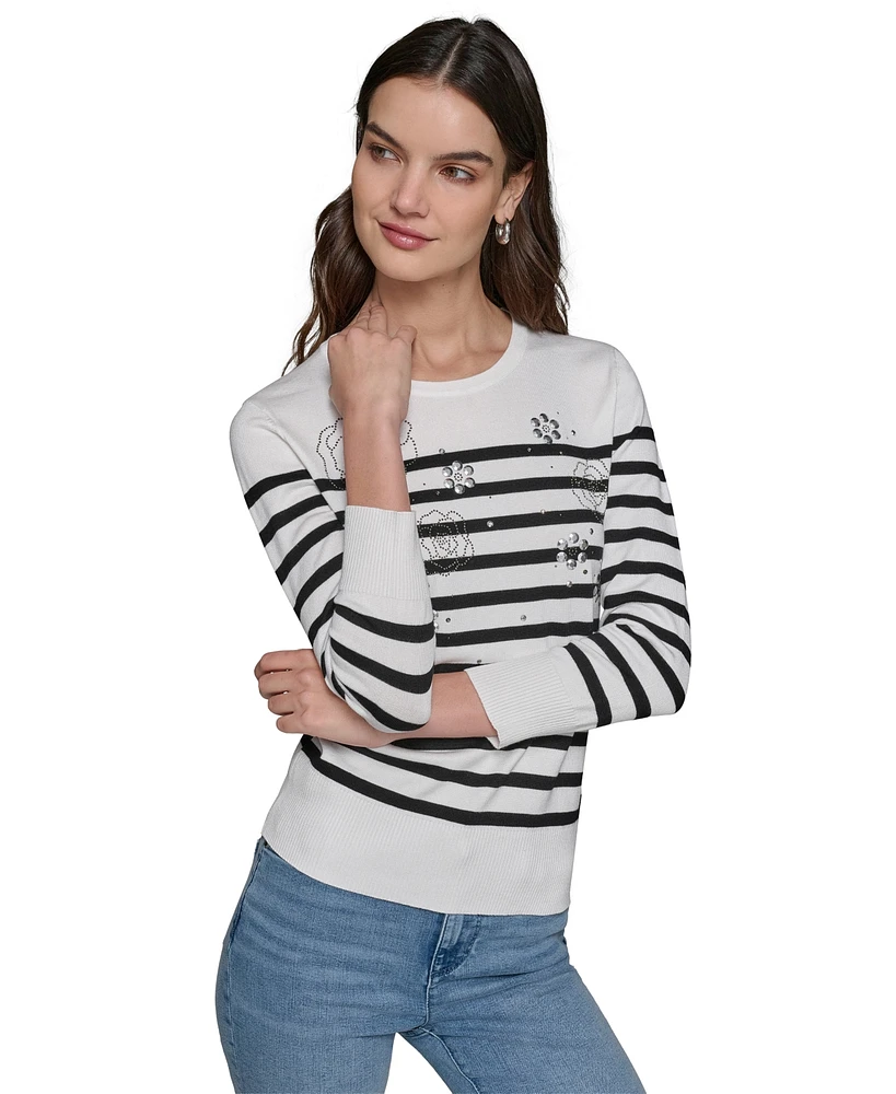 Karl Lagerfeld Paris Women's Stripe Embellished Sweater