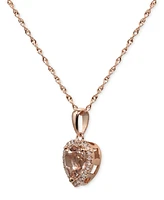 Morganite (1 ct. t.w.) & Diamond (1/10 ct. t.w.) Heart Halo Pendant Necklace in 14k Rose Gold, 16" + 2" extender