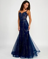 Say Yes Juniors' Glitter Mesh Corset Gown, Created for Macy's