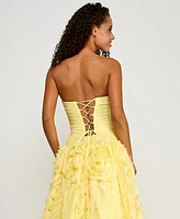 Say Yes Juniors' Ruffled Rosette Strapless Ball Gown, Created for Macy's