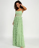 Say Yes Juniors' Ruffled Embellished Corset Gown, Created for Macy's