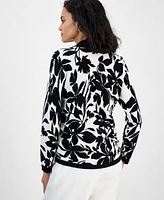 Kasper Women's Printed Open-Front Long-Sleeve Cardigan