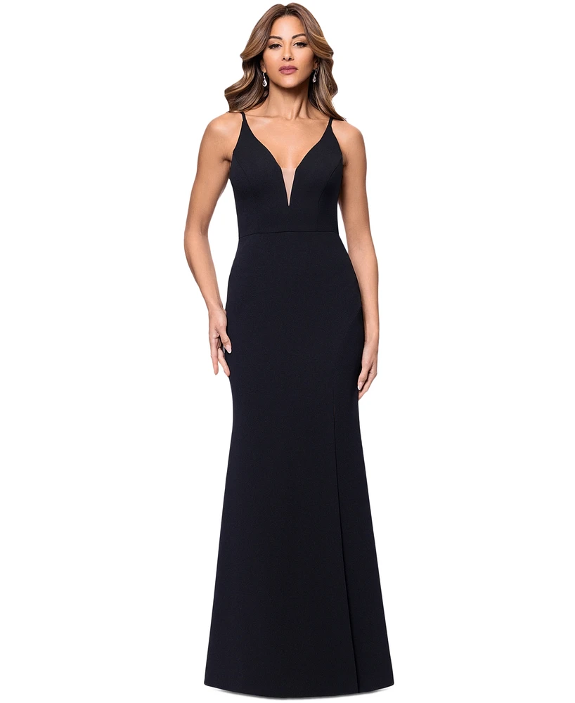 Xscape Women's Plunge-Neck Sleeveless Scuba Gown