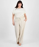 Jones New York Plus Linen-Blend Pull-On Pants