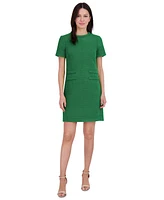 Eliza J Petite Braided-Trim Short-Sleeve Shift Dress