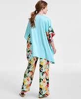 Jm Collection Women's Printed Satin Open-Front Kimono Top, Exclusively at Macy's