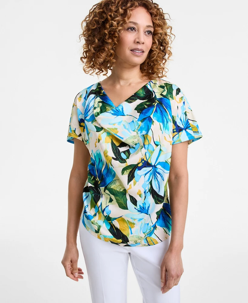 Jm Collection Women's Floral-Print Mixed-Media Top, Exclusively at Macy's