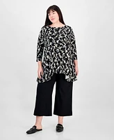 Jm Collection Plus Printed High-Low Swing Top, Exclusively at Macy's