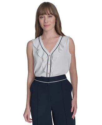 Tommy Hilfiger Women's Ruffle Contrast-Tipped Blouse