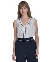 Tommy Hilfiger Women's Ruffle Contrast-Tipped Blouse