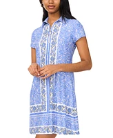 Msk Petite Printed Collared Short-Sleeve Shift Dress