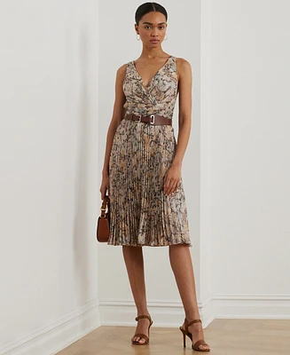 Lauren Ralph Women's Floral Metallic Chiffon Cocktail Dress