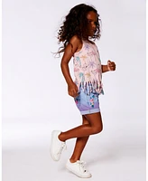 Deux par Big Girls Cuffed Denim Shorts With Embroidery Floral Jeans Blue
