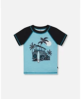 Deux par Boy Short Sleeve Rashguard Light Blue And Black - Toddler|Child