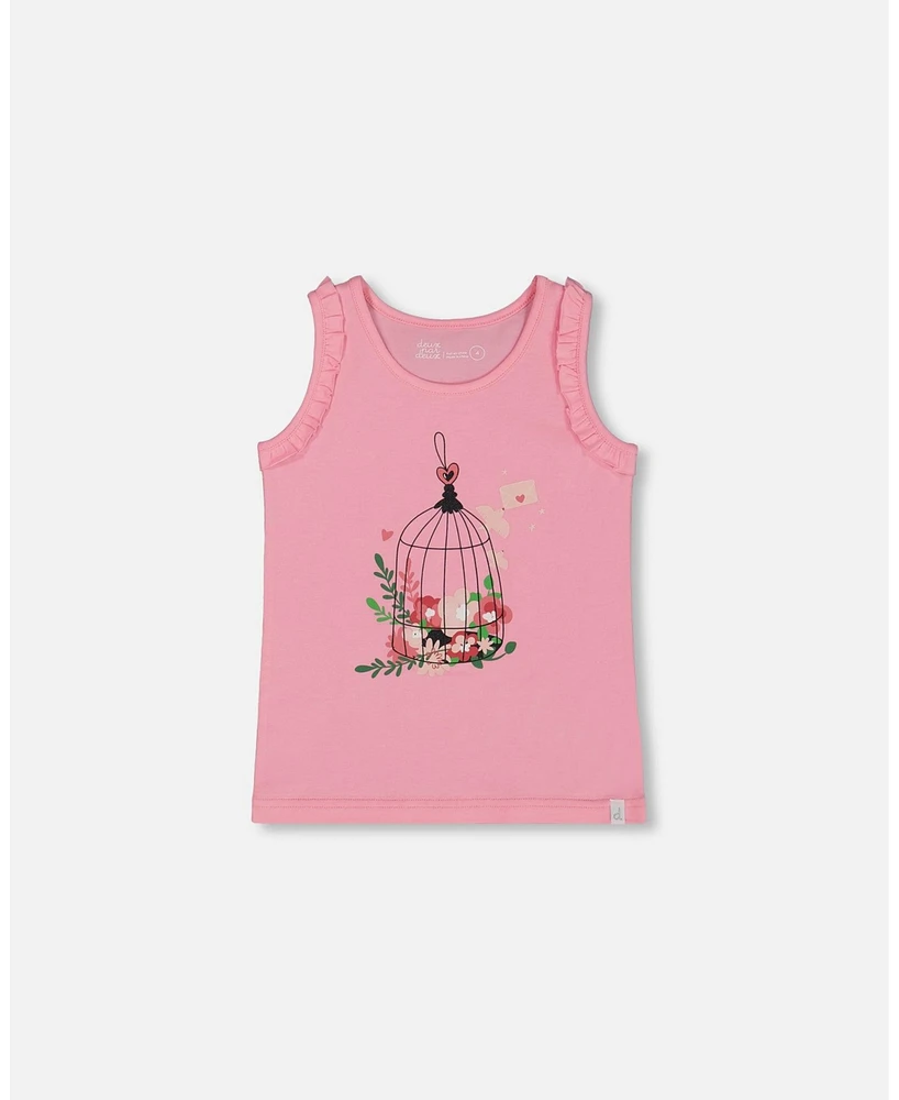 Deux par Big Girls Organic Cotton Tank With Frills Candy Pink