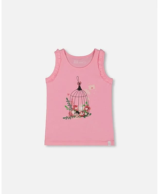 Deux par Deux Big Girls Organic Cotton Tank With Frills Candy Pink