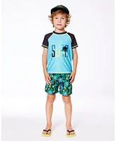 Deux par Boy Short Sleeve Rashguard Black And Turquoise - Toddler|Child