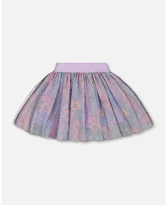 Deux par Toddler Girls Printed Mesh Skirt Lilac Tropical And Pink Flamingos - Toddler|Child