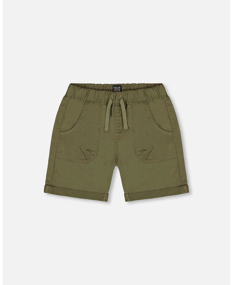 Deux par Baby Boys Stretch Twill Short Dark Olive Green