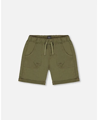 Deux par Baby Boys Stretch Twill Short Dark Olive Green